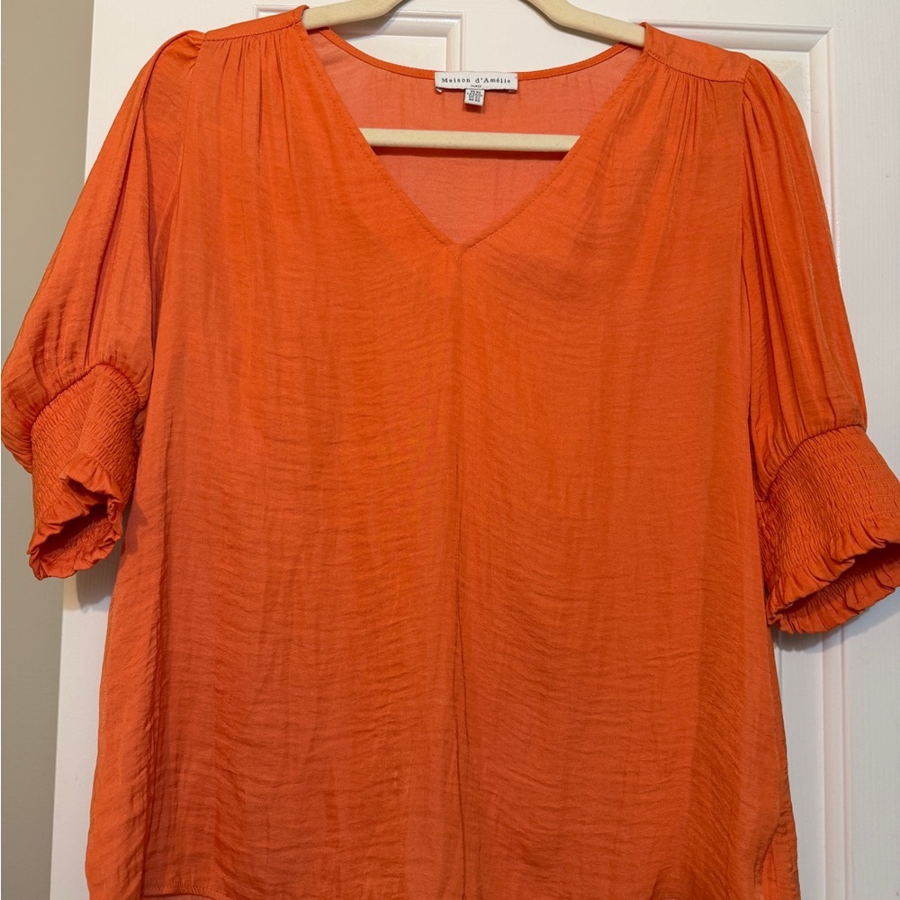 Vibrant Orange V-Neck Blouse